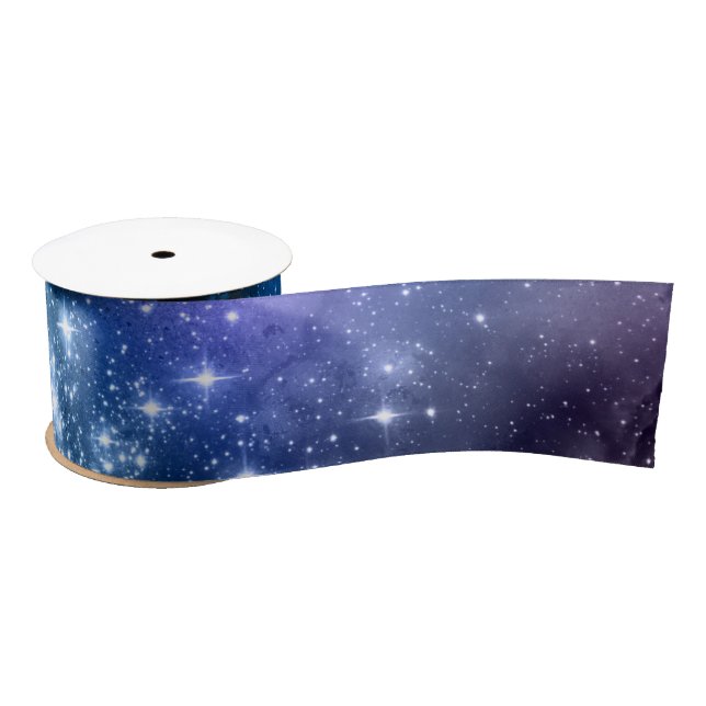 Galaxy Lovers Starry Space Blue Sky White Glitzern Satinband (Spule)