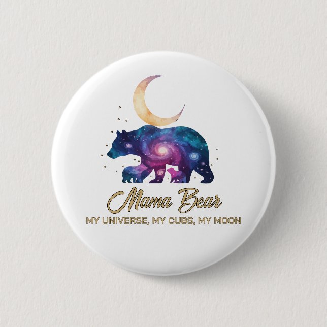 Galaxy Mama Bear & Cubs Moon Silhouette Button (Vorderseite)
