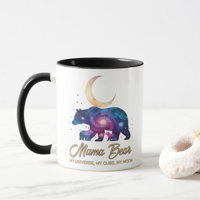 Galaxy Mama Bear & Cubs Moon Silhouette Tasse (Mit Donut)