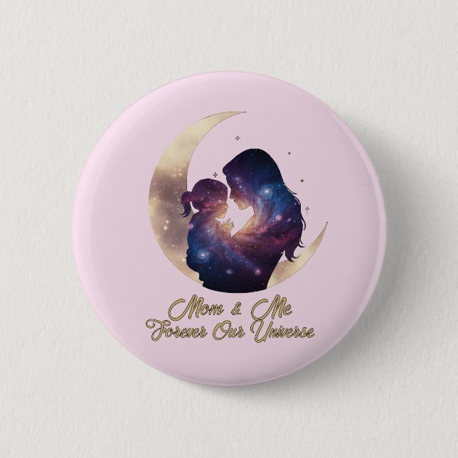 Galaxy Mama & Child Silhouette Moon Art Button (Vorderseite)