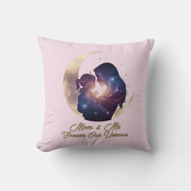 Galaxy Mama & Child Silhouette Moon Art Kissen (Vorderseite)