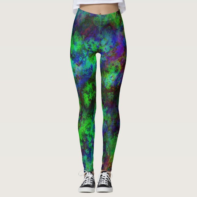 Galaxy Mehrfarbiger Abstrakter Grüner Nebel Leggings (Vorderseite)