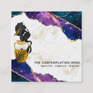 *~* Galaxy Mermaid Moon Mystic Agate Business Card Quadratische Visitenkarte