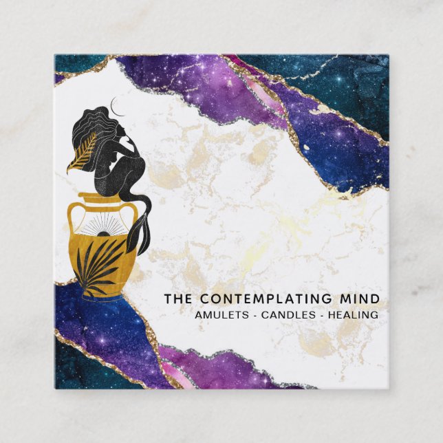 *~* Galaxy Mermaid Moon Mystic Agate Business Card Quadratische Visitenkarte (Vorderseite)