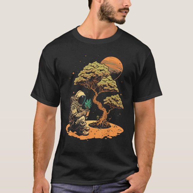 Galaxy Miniature tree gardening on Astronaut Bonsa T-Shirt (Vorderseite)