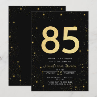 Galaxy Modern Black and Gold 85. Geburtstagsparty Einladung