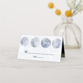 Galaxy Moon Blue Gold Stars Hochzeit Platzkarte