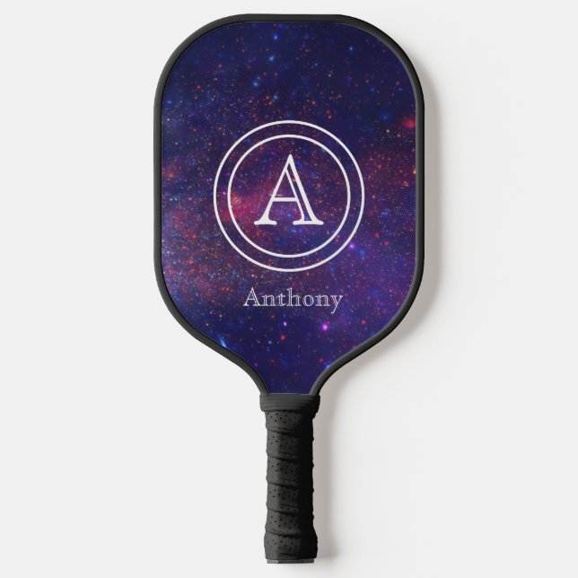 Galaxy Nebula Cool Navy Blue Monogram Custom Pickleball Schläger (Vorderseite)
