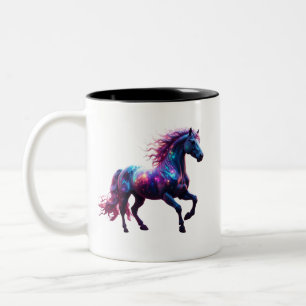 Galaxy Neon Horse Art - Lebhafte Weltraumwelt Fant Zweifarbige Tasse