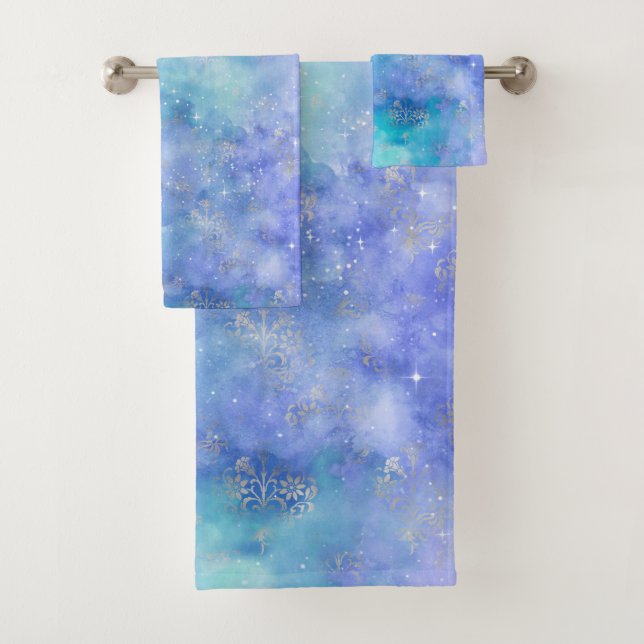 Galaxy Night Sky Abstrakt Lila Blue Badhandtuch Set (Insitu)
