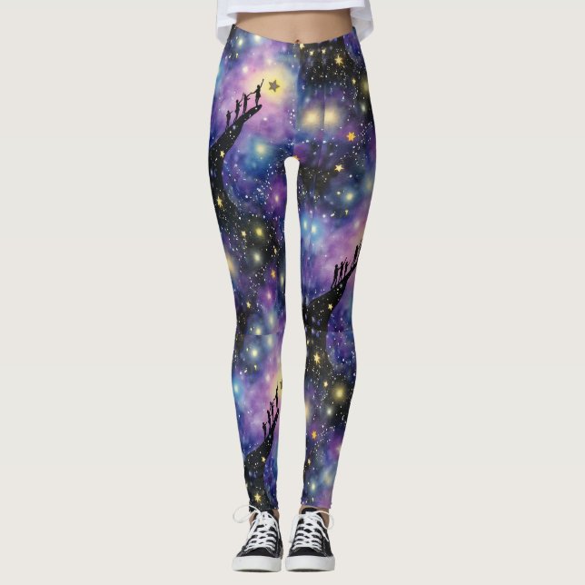 Galaxy Night Sky Nahtloses Muster Leggings (Vorderseite)