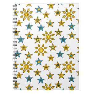 Galaxy Orange and Blue Sun and Stars Gems Muster Notizblock