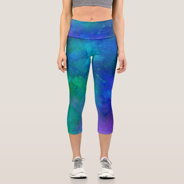 Galaxy Paint Spritzer Effect Capri Leggings (Vorderseite)