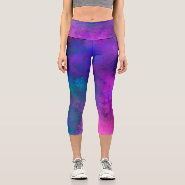 Galaxy Paint Spritzer Effect Capri Leggings (Vorderseite)