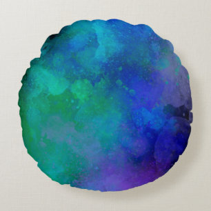 Galaxy Paint Spritzer Effekt Grün Blau Rundes Kissen
