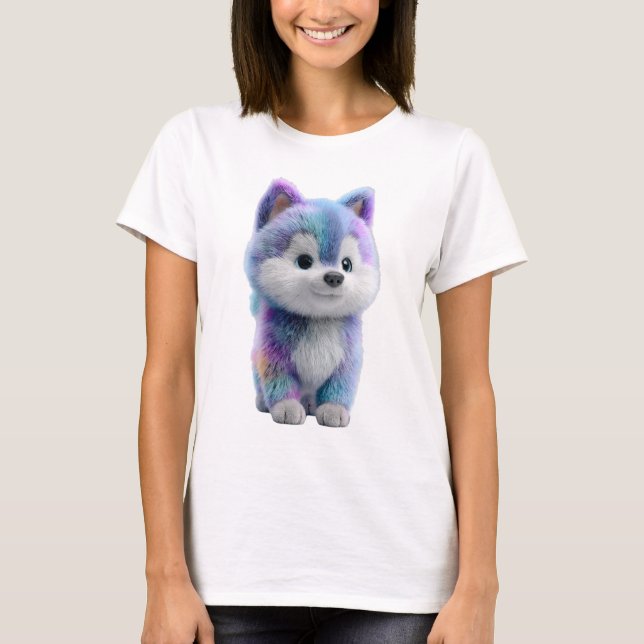 Galaxy Pastel Furry Wolf Pup Women T-Shirt (Vorderseite)