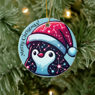 Galaxy Penguin | Cosmische Weihnachtsdekoration de Keramik Ornament