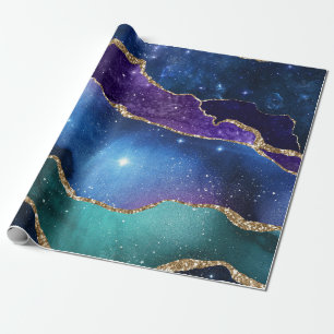 Galaxy Pink Blau Lila Achat Faux Gold Glitter Geschenkpapier