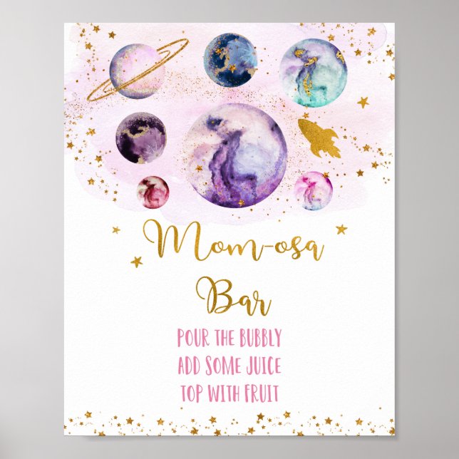 Galaxy Pink Gold Baby Dusche Mama-osa Bar Poster (Vorne)
