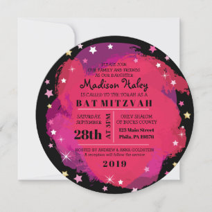 GALAXY Pink Gold Stars Bar Bat Mitzvah Einladung