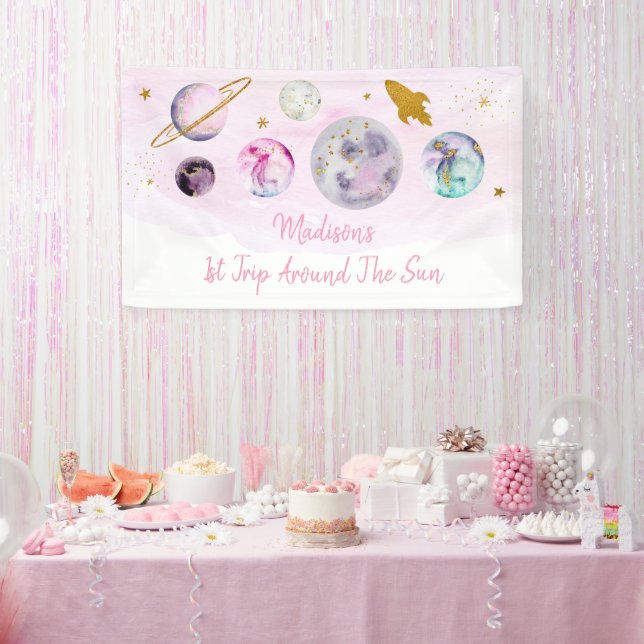 Galaxy Pink Gold Weltraum Geburtstag Banner (Party)