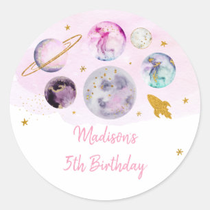 Galaxy Pink Gold Weltraum Geburtstag Runder Aufkleber
