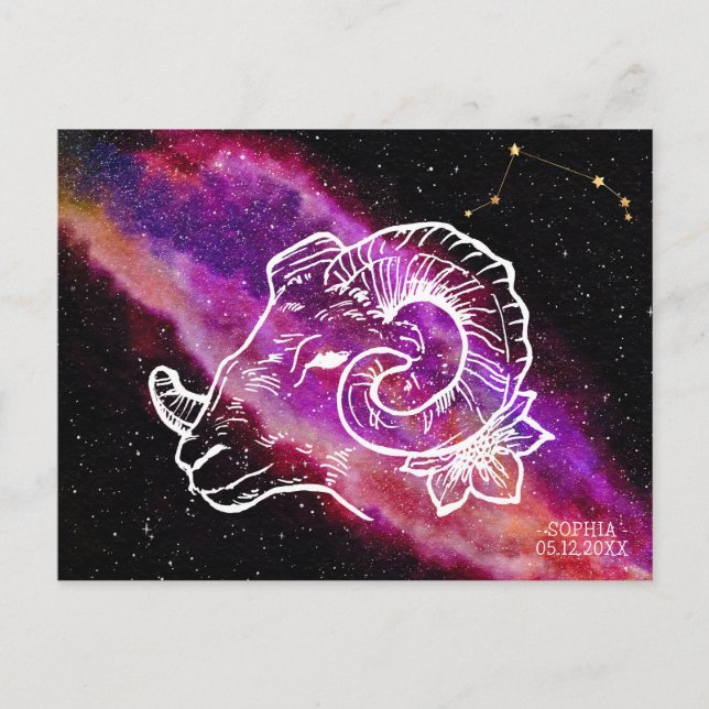 Galaxy Pink Lila Aries Sternbild Sternzeichen Postkarte (Vorderseite)