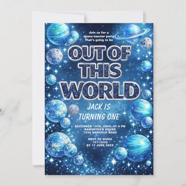 Galaxy Planet Kids Birthday Party Invite Einladung (Vorderseite)