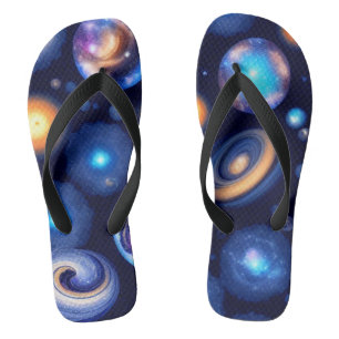 Galaxy Planets Black Sky Flip Flops