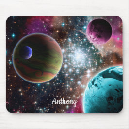 Galaxy Planets Stars Monogram Mousepad