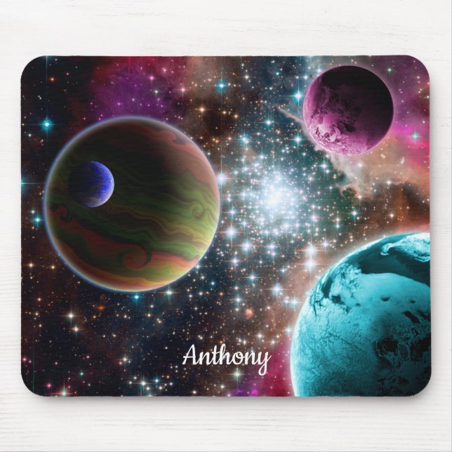 Galaxy Planets Stars Monogram Mousepad (Vorne)