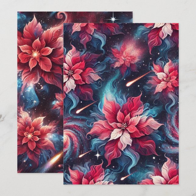 Galaxy Poinsettia Pattern Papercraft Einladung (Vorne/Hinten)