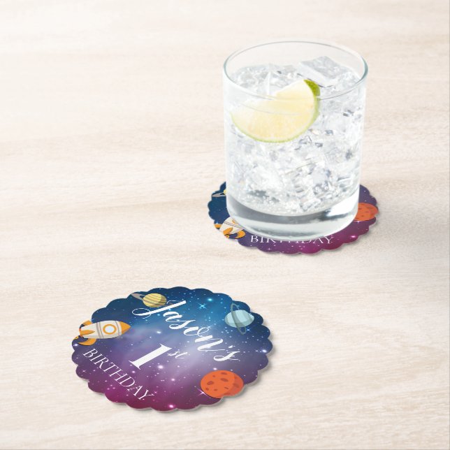 Galaxy Rocket Themenkids 1. Geburtstag Party Untersetzer (Vor Ort)