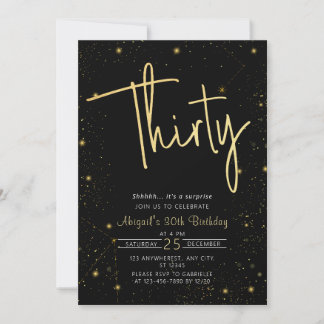 Galaxy Script Black und Gold 30. Geburtstag Party Einladung
