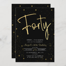 Galaxy Script Black und Gold 40. Geburtstag Party Einladung