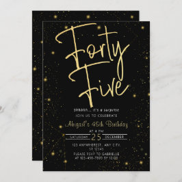 Galaxy Script Black und Gold 45. Geburtstagsparty Einladung