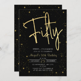 Galaxy Script Black und Gold 50. Geburtstagsparty Einladung