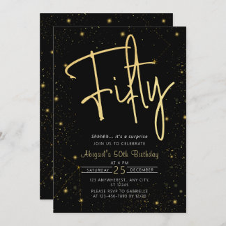 Galaxy Script Black und Gold 50. Geburtstagsparty Einladung