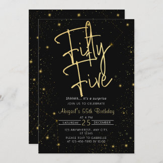 Galaxy Script Black und Gold 55. Geburtstagsparty Einladung