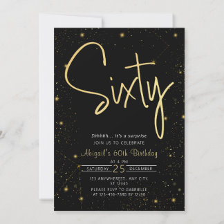Galaxy Script Black und Gold 60. Geburtstagsparty Einladung