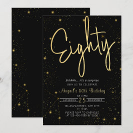 Galaxy Script Black und Gold 80. Geburtstagsparty Einladung