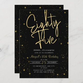 Galaxy Script Black und Gold 85. Geburtstagsparty Einladung