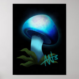 Galaxy Shiitake Glighlight Blue Mushroom Poster