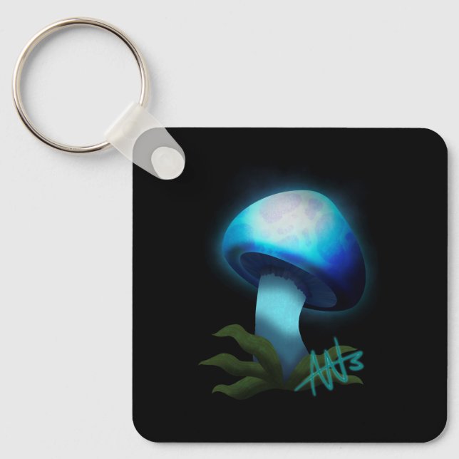 Galaxy Shiitake Glühlicht Blaues Pilzmetall Schlüsselanhänger (Vorderseite)