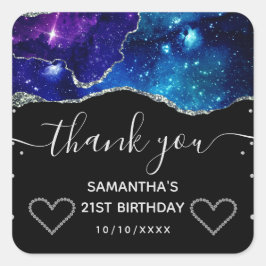 Galaxy Sky & Silver Glitzer Agate 21. Geburtstag Quadratischer Aufkleber