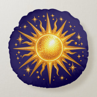 Galaxy Sonne und Sterne Faux Gold Navy Blau Rundes Kissen