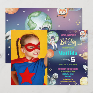Galaxy Space Astronaut Planets Girl Geburtstags-Fo Einladung
