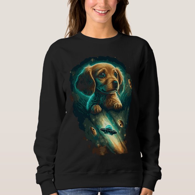 Galaxy Space Astronaut Puppy Dog Flying Ufo Aliens Sweatshirt (Vorderseite)