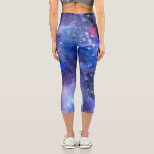Galaxy Space Blue Lila Capri Yoga Leggings