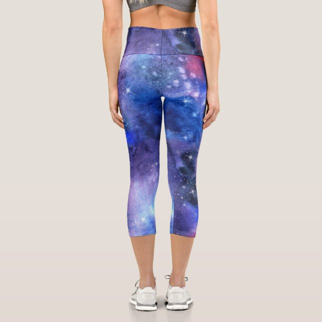 Galaxy Space Blue Lila Capri Yoga Leggings (Rückseite)